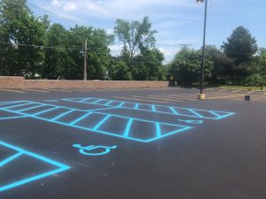 New handicap striping in the parking lot