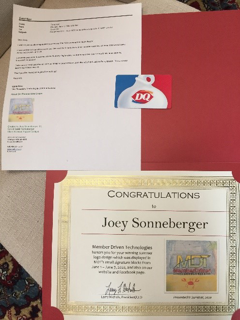 Photo of Signed Certificate and DQ Gift Card